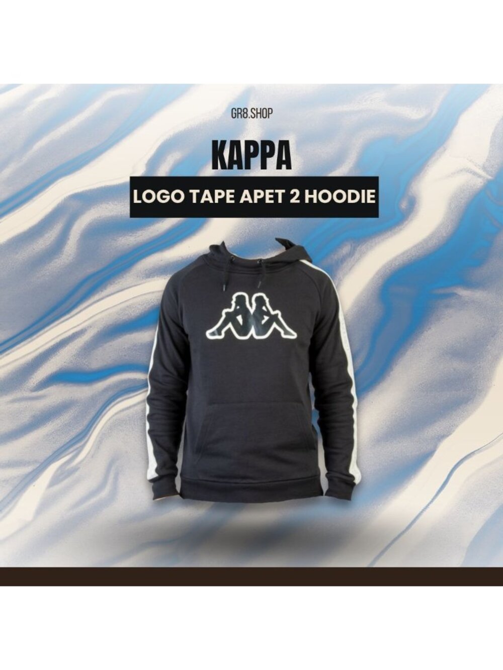 NWT Kappa Logo Tape Apet 2 Hoodie For Boys Size 6Y Black Smoke Comfortable